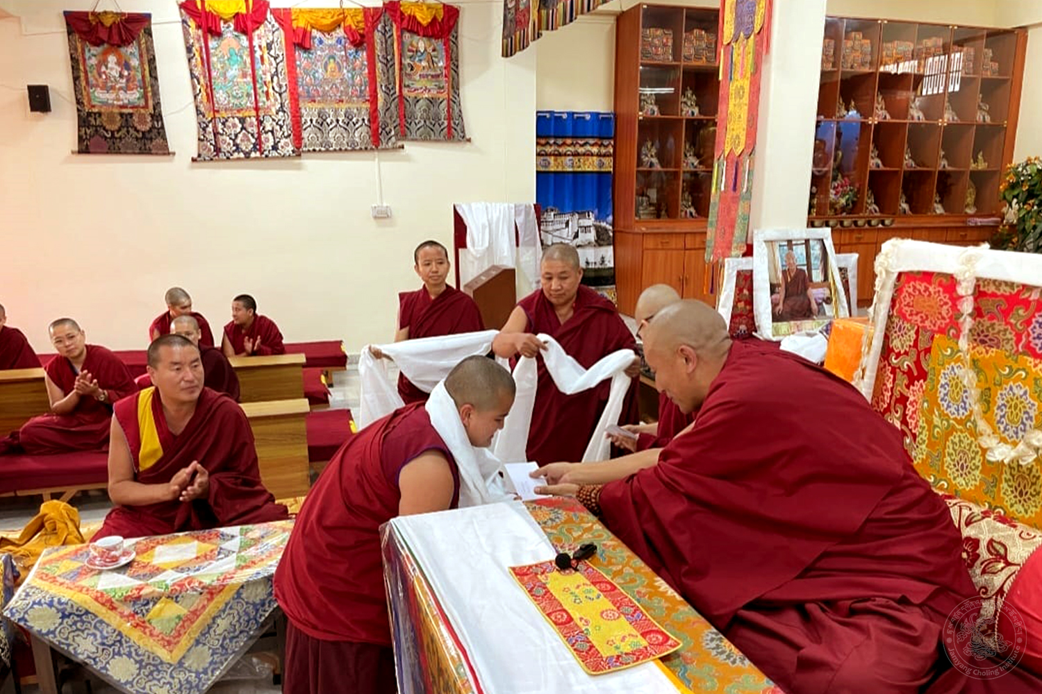 Prize and khatak being distributed by Abbot Geshe Tsering Nyerna La